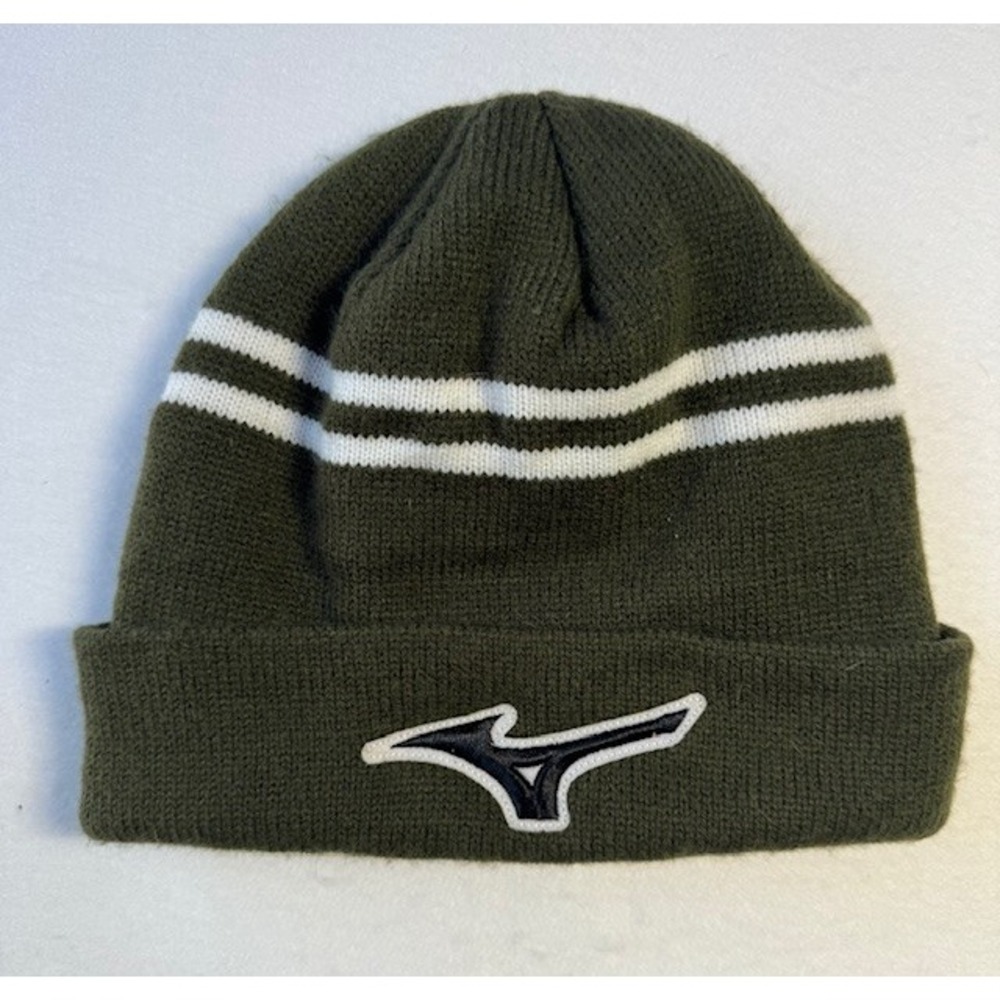 Adult Mizuno Beanie Winter Hat Beanie Olive Green‎ Striped EUC